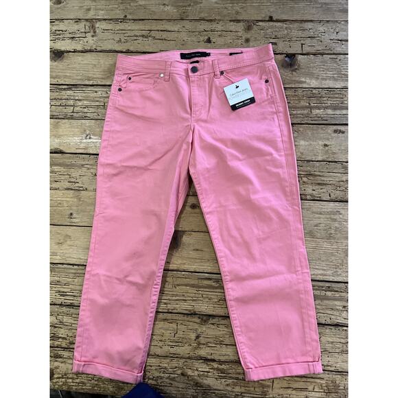 Calvin Klein Jeans Women’s Size 14 Salmon Power Stretch Skinny Crop Jeans NWT - Picture 1 of 11
